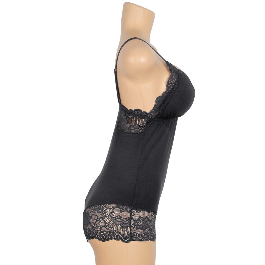 SUBBLIME Black Floral Lace Detail Teddy S/M