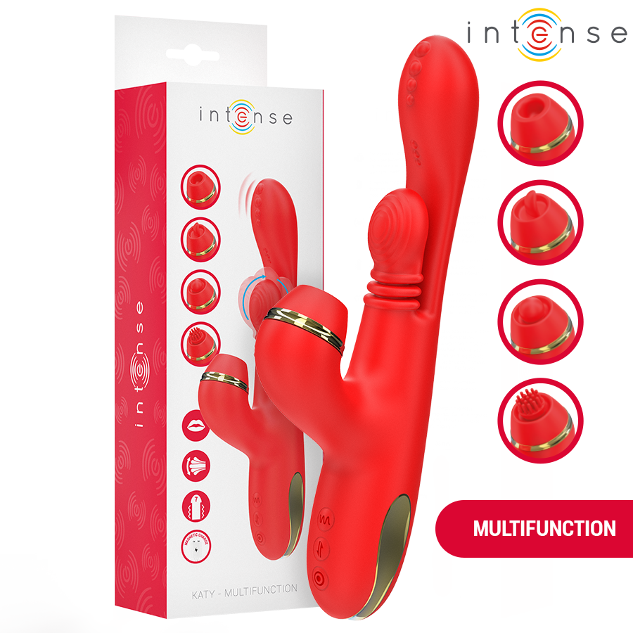 Katy Multifunctionele Clitoris Stimulator met 4 Verwisselbare Opzetstukken Rood